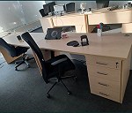 Medium desk x 5, Double wardrobe x 4, Desk storage unit x 5, Swivel chair x 3
