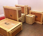 5 cajas de madera de distintos tamaños, caben en una furgoneta mediana que tenga 1,45 mis. de anchura o 1,74 mtrs. de altura