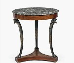 Antique gueridon tripod table with round marble top