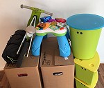 4 kartony + dzieciecy rowerek,pudełka na zabawki, namiot
