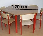 2 stoły sześciokątne przedszkolne o średnicy 120 cm + 10 małych krzesełek dziecięcych