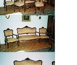 4-seater dining table x 4, Small painting x 2, Two-seater sofa x 1, Wicker armchair x 2