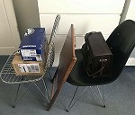 chair x 2, coffee table x 1, shoe boxes x 2, Camera x 1