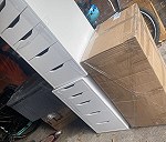 Filing cabinet x 2, Large box x 2, Medium box x 1